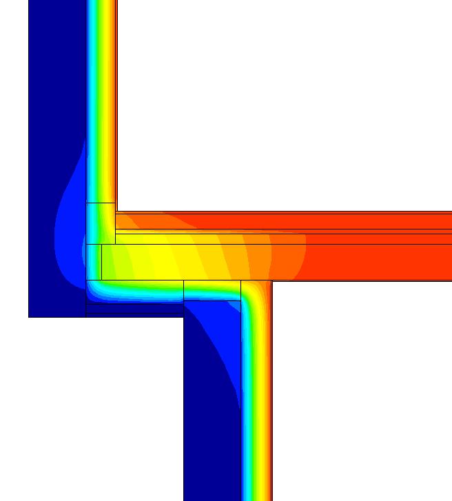 Condensatie als RH > 87 % Opmerkingen Door de toevoeging van een thermische onderbreking (λ = 0,19 W/mK) met doorverbindingen in metaal ter hoogte van de verdiepingsvloer en de voorziening van een