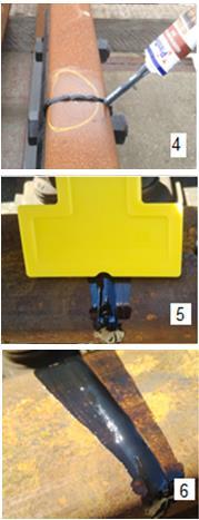 Sluit de mixer nozzle aan op de Glued Rail Joints Repair (koker 3).