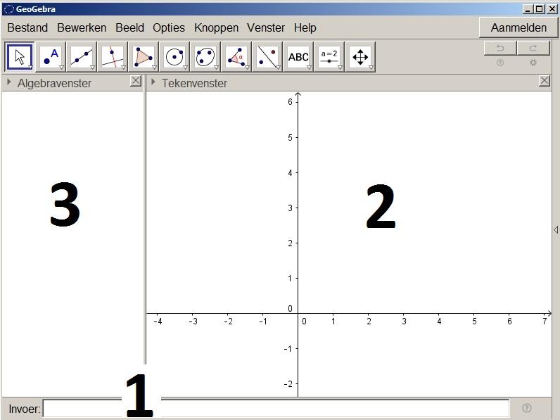 GEOGEBRA LES 1 PRECALCULUS 1 - VEELTERMFUNCTIES EN RATIONALE FUNCTIES 1.1 GeoGebra openen Open met behulp van de snelkoppeling het programma GeoGebra 1. Je verkrijgt de linkerfiguur.