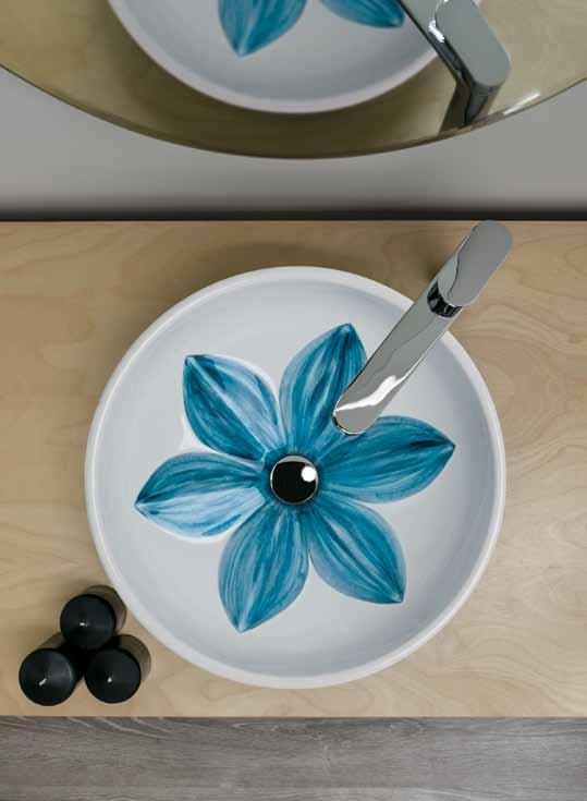 Fleur Vrijstaande waskom, handgeschilderd, dia. 45 x h: 16 cm, zonder overloop. Vasque à poser, peinte à la main, dia.