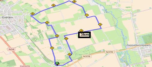 volgende wegen: The 12km loop is used by the older categories: Start: Finish: Grotenend ra; Looweg ra; Verlengde Grensweg la; Achter t Hout