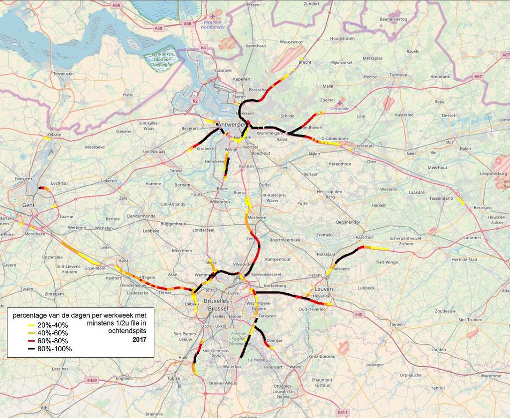 1 STRUCTURELE FILEZONES In dit hoofdstuk wordt de structurele congestie op het Vlaamse snelwegennet ruimtelijk gesitueerd tijdens enerzijds de ochtendspits en anderzijds de avondspits.