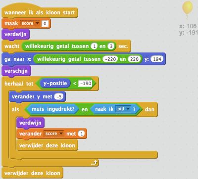 Maar als er dan een bug in de code staat, moeten we deze bij alle ballonnen aanpassen. Als we klonen niet. Dan moeten we de bug maar één keer aanpassen.