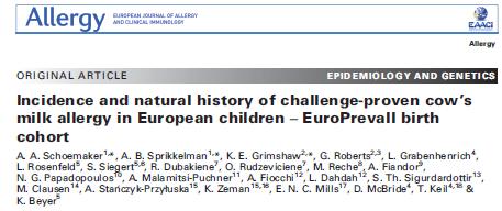 Prevalenties in Europa Allergy 70 (2015) 963 972 2015 14 Methods: Children from the EuroPrevall birth cohort in 9 European countries with symptoms possibly related to CMA