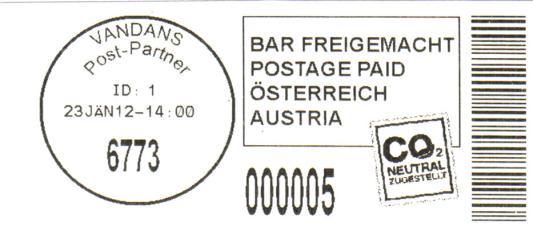 In het postkantoortje van Vandans in de provincie Vorarlberg vroeg ik een frankeerstrook van 0,05 om op een briefkaart