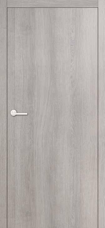 LAMINADO MAT ARDENNE OAK VERTICALE Deurhoogte - de porte Actueel zacht grijs getint met een zilverachtig wit ceruse effect. Teinte actuelle gris léger avec un effet cérusé blanc argenté.