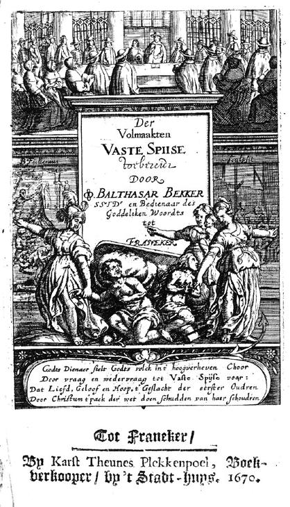 De gravure van Bernhardus Fullenius in het boek Der Volmaakten Vaste Spiise verkoopt hij op 6 febr.