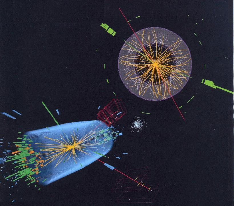 Wat de detectoren laten zien: deeltjes en jets ATLAS- detector (A Toriodal Lhc ApparatuS) CMS- detector (Compact Muon Solenoid) Een zijaanzicht van de detector met sporen van muonen (rood) en