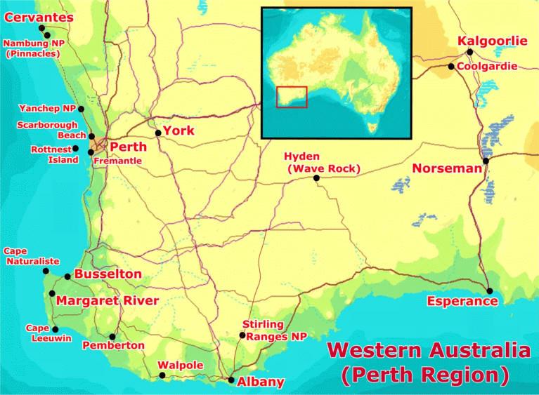 Western Australia (WA) Western Australia is - met 2.529.875 km² - de grootste staat van Australië. Een groot deel van WA bestaat uit woestijn, in alle varianten.