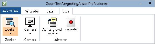 Werkbalk Extra De werkbalk Extra heeft sneltoetsen waarmee u alle ZoomText Extra functies kunt activeren.