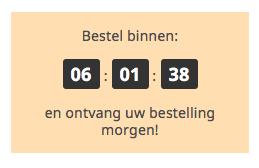 Productpagina Activeer timer Als u bijvoorbeeld levertijd aanbied binnen 1 dag, indien besteld voor een bepaalde tijd kunt u deze timer gebruiken.