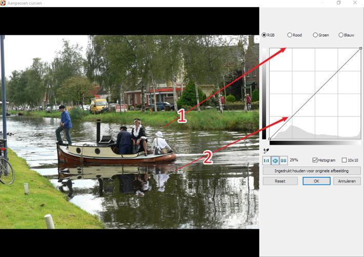 Rechts onder de curve staan de besturings elementen. Met OK afsluiten.