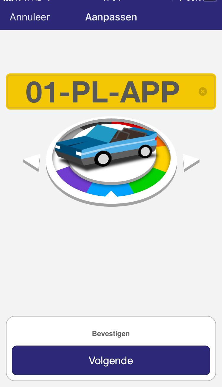 Nadat het kenteken is gewijzigd kunt u een auto-icoon in 9 verschillende kleuren toewijzen aan een kenteken.