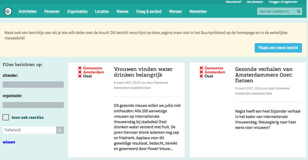 Zoeken naar berichten bij Nieuws Bij nieuws vind je de laats geplaatste berichten van BuurtBalie leden.