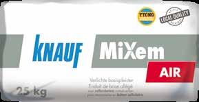 OVER HET PRODUCT Knauf MiXem AIR is een mengbaar, mineraal en waterafstotend licht basispleister dat speciaal ontwikkeld is om