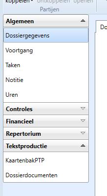 Dossiers (zaken) 3.14.1 KaartenbakPTP Hier start u de tekstproductie op, waarmee u brieven, akten e.d. kunt maken in het dossier.