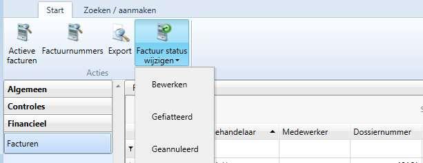 Tabblad Start 6.7.1.2 EXPORT Via de functie [Export] kunt u de facturen die u selecteert, laten [Exporteren] naar het door u gewenste bestand (bijv.