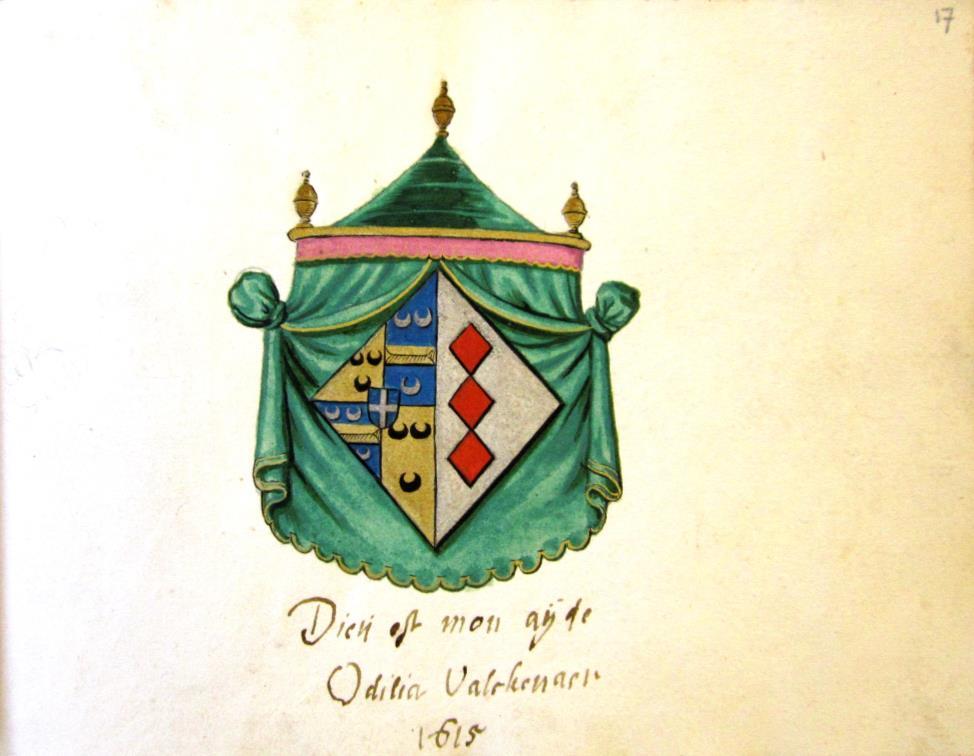 blz 17 Dieu est mon gijde (God is mijn leidsman) Vrouwenwapen van Odilia Valckenaer 1615. Van Duvenvoorde/Valckenaer.