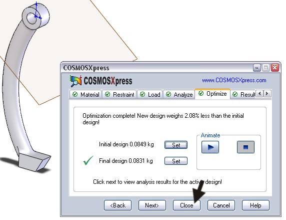 98 CosmosXpress heeft de maat nu aangepast. Wil je nog meer gegevens zien (bijvoorbeeld de vervorming), klik dan op Next. Verlaat anders nu CosmosXpress, door op Close te klikken.