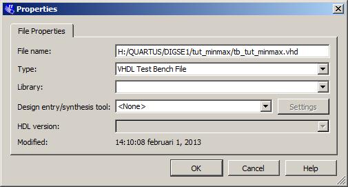 Klik dan op Ok (figuur 4.25). Figuur 4.25: Bestandstype veranderd naar VHDL-testbench.