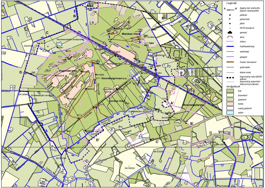 Figuur 3.8 Overzicht van uitgevoerde herstelmaatregelen in het Korenburgerveen. NB: oude N2000 ontwerp-begrenzing is op kaart weergegeven.