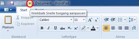 1.2 De interface Het beeldscherm van Microsoft WordPad is verdeeld in: Titelbalk Op de titelbalk kun je zien met welke applicatie je werkt.