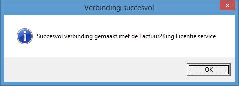 Indien er geen verbinding kan worden gemaakt verschijnt er een foutmelding met de reden waarom de verbinding niet kan worden gemaakt, over het algemeen is de Factuur2King Service