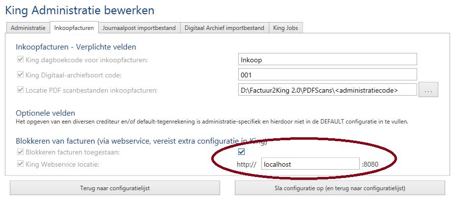 P a g i n a 98 4. CONFIGUREER KING WEBSERVICES IN FACTUUR2KING Ga in Factuur2King naar de configuraties en kies Bewerk DEFAULT configuratie.