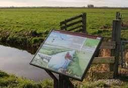 Het bord bevat gedateerde informatie over de flora en fauna van de polder. Het bestaande graswandelpad is niet opgenomen in een wandelpadennetwerk.