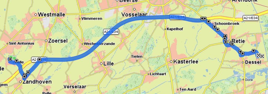 1. op de heideweg direct links afslaan naar de Krimveldweg 2. op de Krimveldweg na 424 m links afslaan naar Halle-dorp 3. einde bebouwde kom halle na 970 m verder op de Berkenlaan 4.