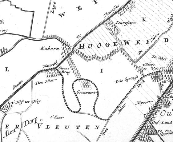 ten zuidwesten van de Hogeweidschedijk (Hogeweide) en de Heerenweg al vroeg in bezit was van de kapittels van Oudmunster, St.-Pieter en St.-Marie (Immink 1942, 389) (afb. 7).