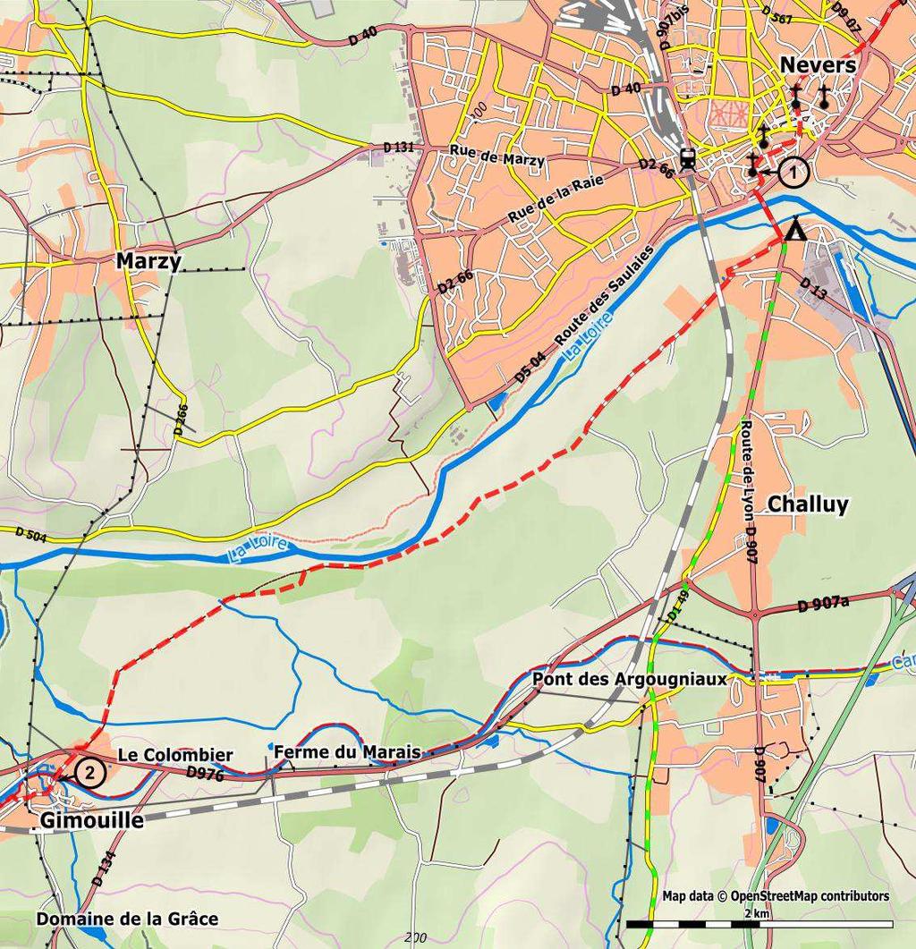 Beschrijving van de Variant van Nevers via Augy-sur-Aubois naar Charenton-du-Cher Voor dit deeltraject volgt u de GR564 met bijhorende rood-witte markering!