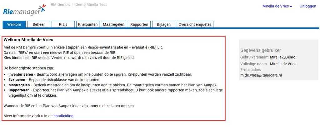 6. Bijlage: Schermteksten in de RIE Manager Schermteksten 6.1.