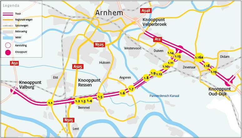 Tracébesluit A12/A15 Ressen Oudbroeken (ViA15) 17 februari 2017 Figuur 1.1 De locaties van de maatregelen conform de Aanvullende Bestuursovereenkomst 1.1.1 Maatregel 1.