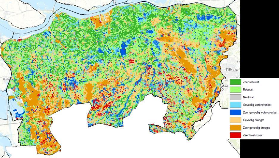 Op basis van berekeningsresultaten van een regionaal grondwatermodel worden de robuustheid en gevoeligheid voor zowel droogte als natheid bepaald.