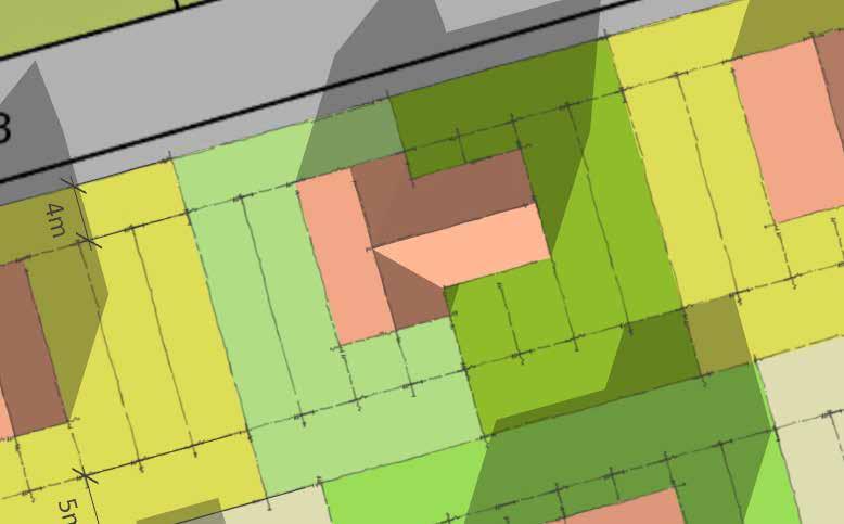 Aan de voorzijde staan alle woningen op 4 meter vanuit de perceelgrens (vaste rooilijn).