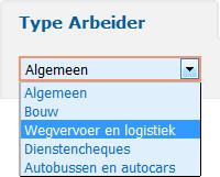 Er zijn drie mogelijkheden: «Arbeider» (arbeiders), «Bediende» (bedienden) of «Arbeider/Bediende» (gemengd).