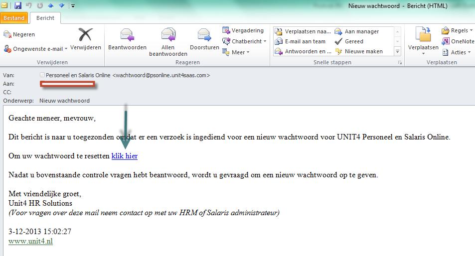 Om dit te voorkomen kun je het e-mailadres van Unit4 toevoegen aan de lijst van veilige afzenders: noreply@psonline.unit4saas.