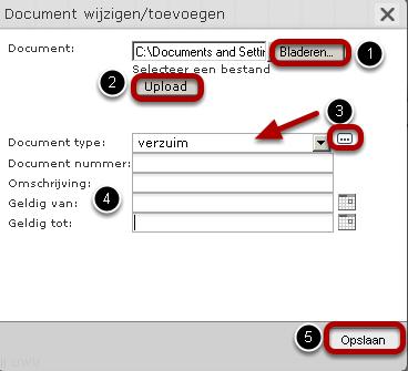 Document toevoegen 1. Klik op Bladeren en selecteer het document. 2. Klik op Upload. 3.