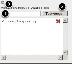 Waarde toevoegen 1. Vul de naam in. 2. Klik op toevoegen. 3.