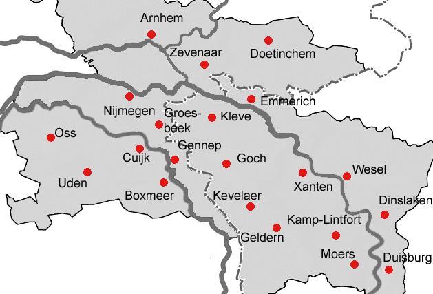 Welke steden maken geen deel uit van de Euregio Rijn-Waal?