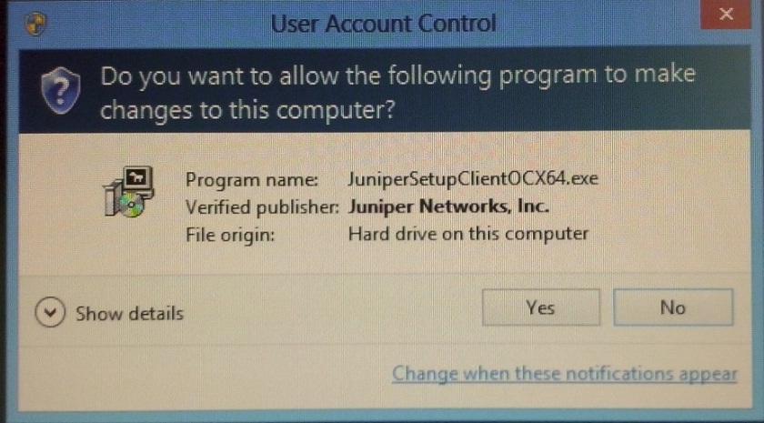 Hierna zal Juniper client proberen de benodigde software te installeren.