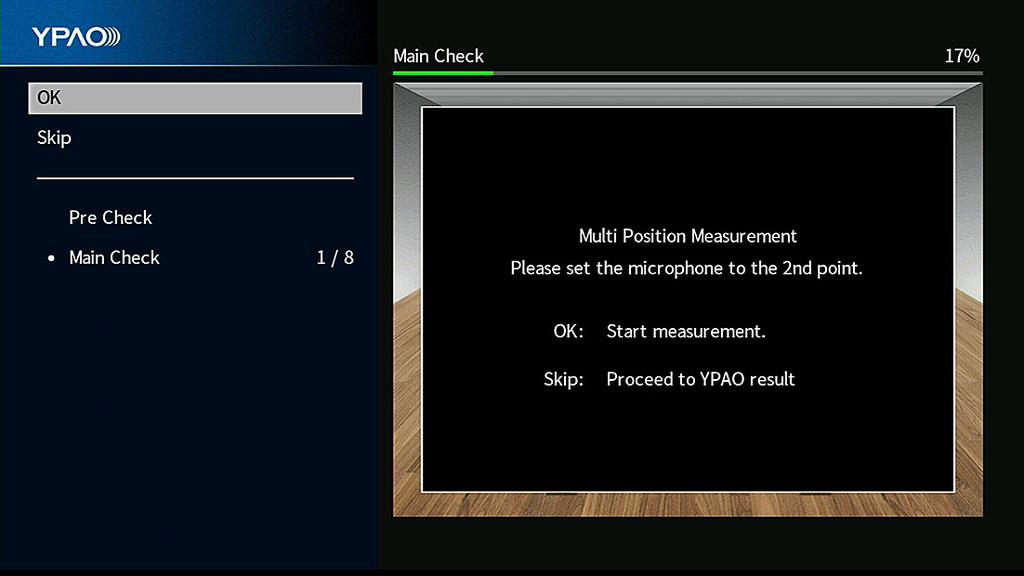 YPAO-metingen op meerdere luisterplekken (multimeting) Het volgende scherm wordt weergegeven op de tv als de meting op de eerste positie is voltooid.