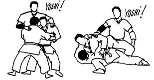 Penalty (Shido, Chui, Hansoku-make) De scheidsrechter wijst met gestrekte wijsvinger en gebalde vuist naar de kamper die de fout krijgt en kondigt dan de