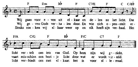 V: En daarom: genade zij u en vrede Van God, die was aan het begin Van Jezus Messias, binnenbrekend in ons bestaan Door de gemeenschap met de Heilige Geest. A: Amen. Lied: 287: 5 5.