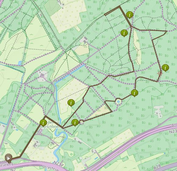 In publicaties van het Utrechts Landschap zijn de genummerde tracés met gekleurde stippellijnen aangegeven.