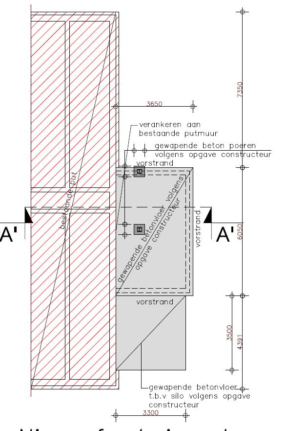 Ø 10-300 boven kolommen op vorstrand en vloer vloer met vorstrand d = 200 mm Wapening #Ø 8-0 o/b Vloer voor watertank d = 250 mm