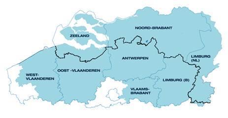 Interreg Vlaanderen-Nederland Programmagebied: ongewijzigd, geen onderscheid meer tussen grensarrondissementen en aangrenzende