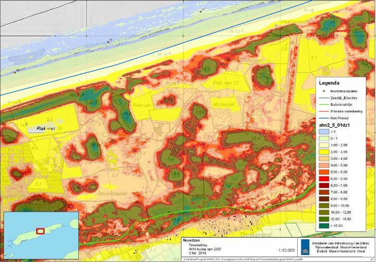 Badweg van Oosterend Figuur 3 AHN-hoogtemetingen tussen RSP 15