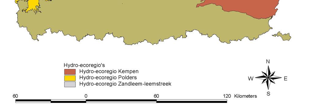 De hydro-ecoregio s in Vlaanderen (Jochems et al., 2002) 3. Bekken- of stroomgebiedoppervlakte (4 klassen).